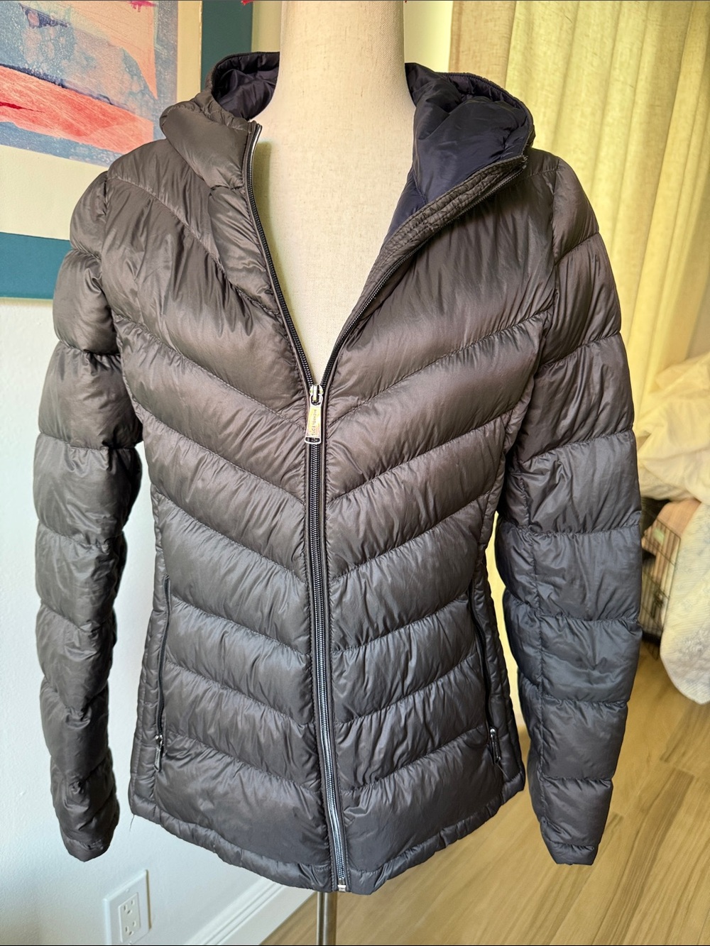 Michael Kors Black Packable Chevron Puffer Jacket